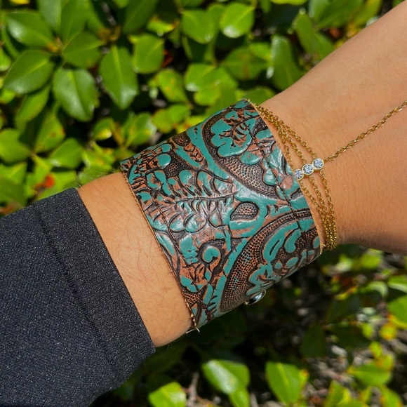 Embossed Leather Wide Band Bracelet - Picture 1 of 2